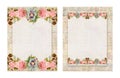 Set of two Printable vintage shabby chic style floral rose stationary on wood background