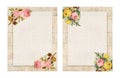 Set of two Printable vintage shabby chic style floral rose stationary on wood background Royalty Free Stock Photo