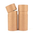 Set of two recyclable paper tubes, cardboard containers with paper caps for cosmetic or packaging other goods isolated