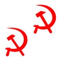 Set of two red symbols of the USSR crossed hammer and sickle. Unity of workers and peasants. Vector lillustration isolated on