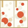 Set with two red and white cards with traditional ornamented temari balls. design for products, print, business, cards Royalty Free Stock Photo