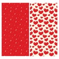 Set of two Seamless Patterns with hearts in cartoon style in trendy hues. Happy Valentines day. EPS Royalty Free Stock Photo