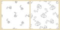 Set of two Seamless repeat patterns for coloring book. White black isolated bees are in love with hearts near their heads are Royalty Free Stock Photo