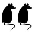 Set of two silhouettes of black rats sitting back. Isolated on a white background