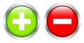 Two Silver Framed Buttons Plus And Minus Green And Red Royalty Free Stock Photo