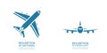 A set of two simple isolated icons, blue planes. Top view and front view.