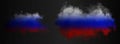 Set of two smoke clouds in the colors of the russian flag. White, blue and red realistic colorful fog isolated on dark Royalty Free Stock Photo