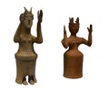 Set of two statuettes of female goddess figurines. Isolated object on white background