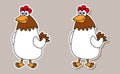 Set of two stickers of farm hens white and brown on colored background - vector