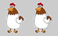 Set of two stickers of farm hens white and brown on gray background - vector