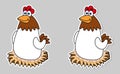 Set of two stickers of white laying hens on grey background - vector