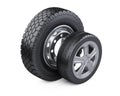 Set of two tires. New car wheels with disk for cars and trucks. Royalty Free Stock Photo