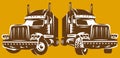 A set of two trucks with front wheels turned in different directions. Vector color illustration. Template, element for design Royalty Free Stock Photo