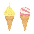 Set of two types of ice cream - vanilla and strawberry -