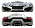 A set of two types of racing concept car in gray. Front and rear view. 3d illustration.