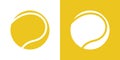 A set of two variations of simple tennis ball icons. On white and on a yellow background. Royalty Free Stock Photo