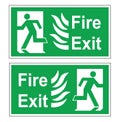 Set of two vector green evacuation signs. Fire exit right and left. Royalty Free Stock Photo