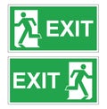 Set of two vector green evacuation signs. Fire exit right and left.