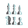 Chess figures king, queen, bishop, knight, rook, pawn from two halves Royalty Free Stock Photo