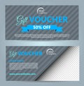 Set of two vector luxury modern gift voucher card template with rectangle and ribbon in blue color Royalty Free Stock Photo