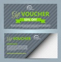Set of two vector luxury modern gift voucher card template with rectangle and ribbon in green color Royalty Free Stock Photo