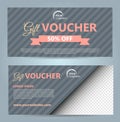 Set of two vector luxury modern gift voucher card template with rectangle and ribbon in red color Royalty Free Stock Photo