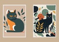 Set of two vertical banners with cats and leaves. Vector illustration Royalty Free Stock Photo