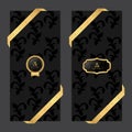 Set of two vertical banners on a dark background with ribbons and VIP round and oval logo