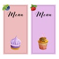 Set of two vertical menu templates with watercolor sweet desserts, mint and place for text. Collection of cards Royalty Free Stock Photo