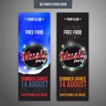 Set of two vertical music party flyers with color graphic elements and text. Vector illustration.