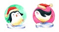 Two penguins ice skating watercolor illustration Royalty Free Stock Photo