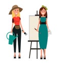 Set of Two Women. Gardener and Painter Flat Design