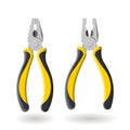 Set of two yellow pliers isolated on white background, realistic illustration