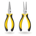 Set of two yellow round pliers isolated on white background, realistic illustration