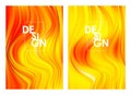 Set of twoo Modern orange color flow posters. Wave yellow paint liquid background. Abstract design