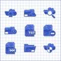 Set TXT file document, Document folder, Cloud and shield, with minus, DOC, Delete, Search cloud computing and upload Royalty Free Stock Photo