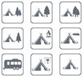 Set of tylized icons of tourist tent