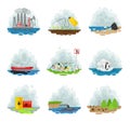 Set of types of air pollution. Vector illustration on a white background.