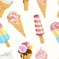 Set of 6 types of ice cream seamless. In minimalist style. Cartoon flat vector