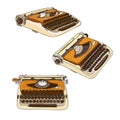 A set of typewriters for the holiday. Writer& x27;s Day. Poets& x27; Day. Typewriter in bright colors. World Writers