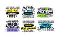 Set of Typography for Husband and Wife. Lettering, Hand Written Font with Doodle Elements Isolated on White Background