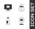 Set Udder, , Bottle with milk and Baby in a bottle icon. Vector