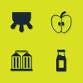 Set Udder, Bottle with milk, Granary and Apple icon. Vector