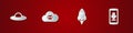 Set UFO flying spaceship, Cloud mail server, Rocket with fire and Mobile recording icon. Vector Royalty Free Stock Photo
