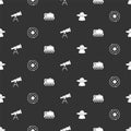 Set UFO flying spaceship, Solar system, Telescope and Mars rover on seamless pattern. Vector