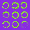 set of ufo green grunge circle brush strokes for frames, icons, design elements on proton purple color trends 2019 background Royalty Free Stock Photo