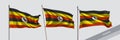 Set of Uganda waving flag on isolated background vector illustration