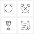 Set of 4 UI Icons and symbols for anatomy; glass; Vitruvian; clock; beer