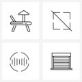 Set of 4 UI Icons and symbols for beach; identification; holiday; target; sound wave