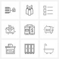 Set of 9 UI Icons and symbols for breakfast, office, organization, transfer, mobile